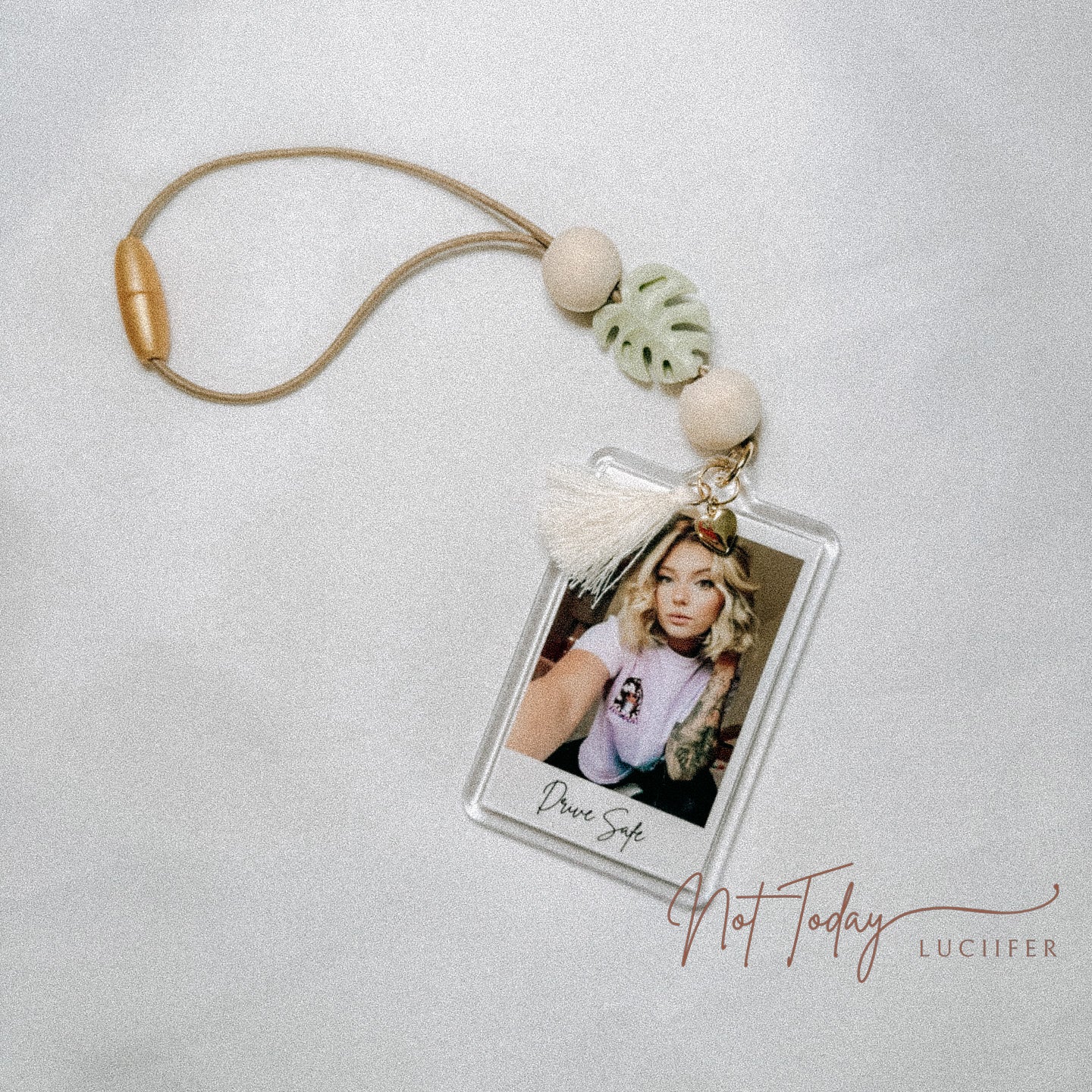Monstera Leaf Polaroid Personalized Car Charm