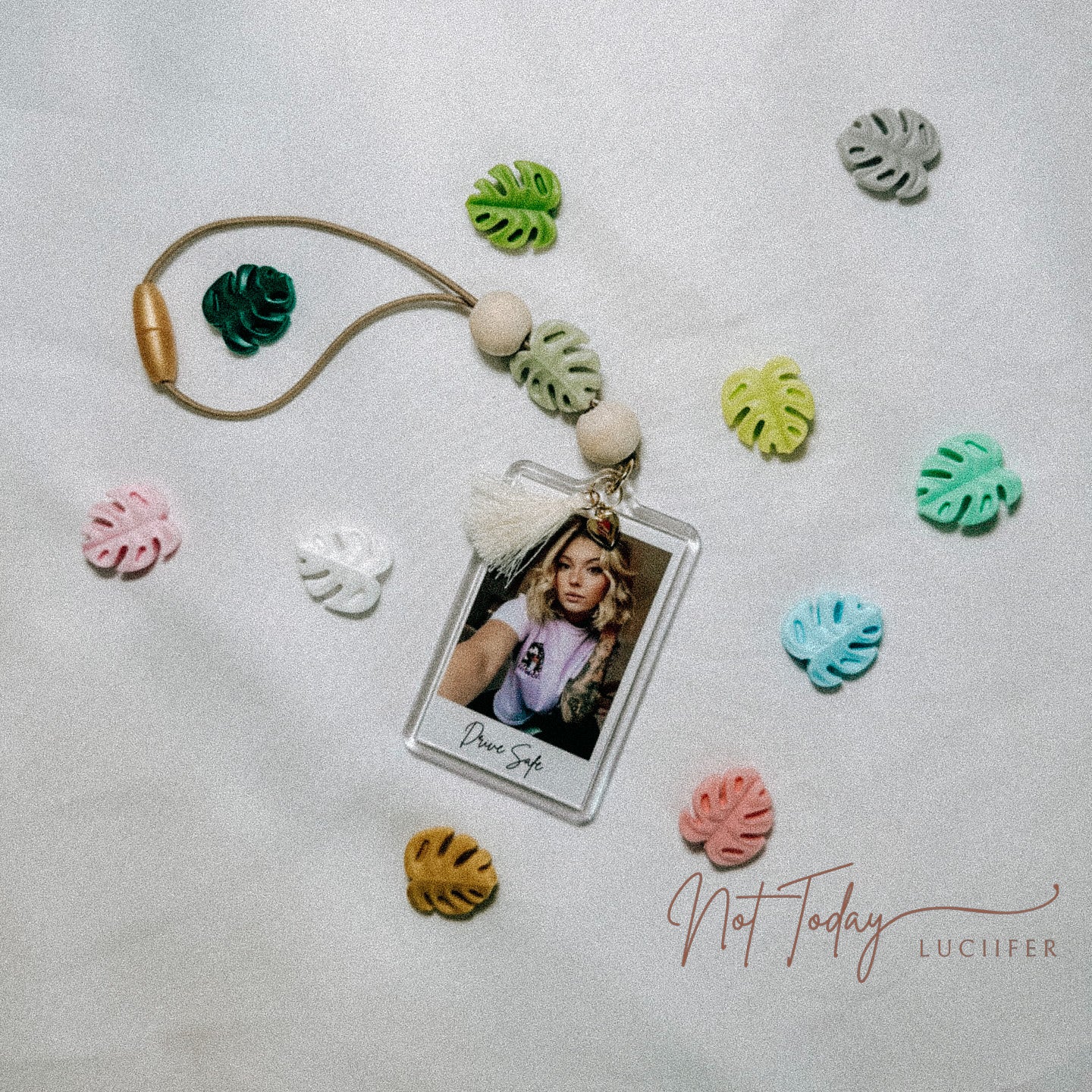 Monstera Leaf Polaroid Personalized Car Charm