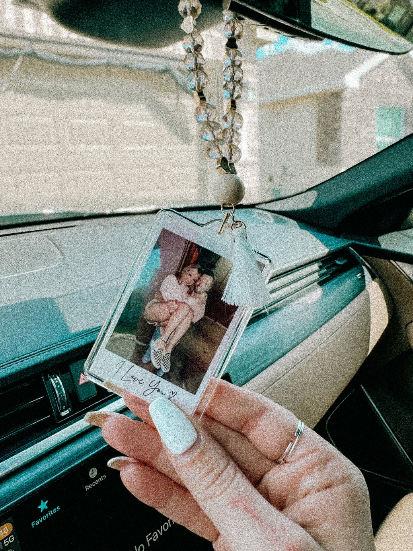 Gold Personalized Car Rearview Picture - Featuring Glass Beads